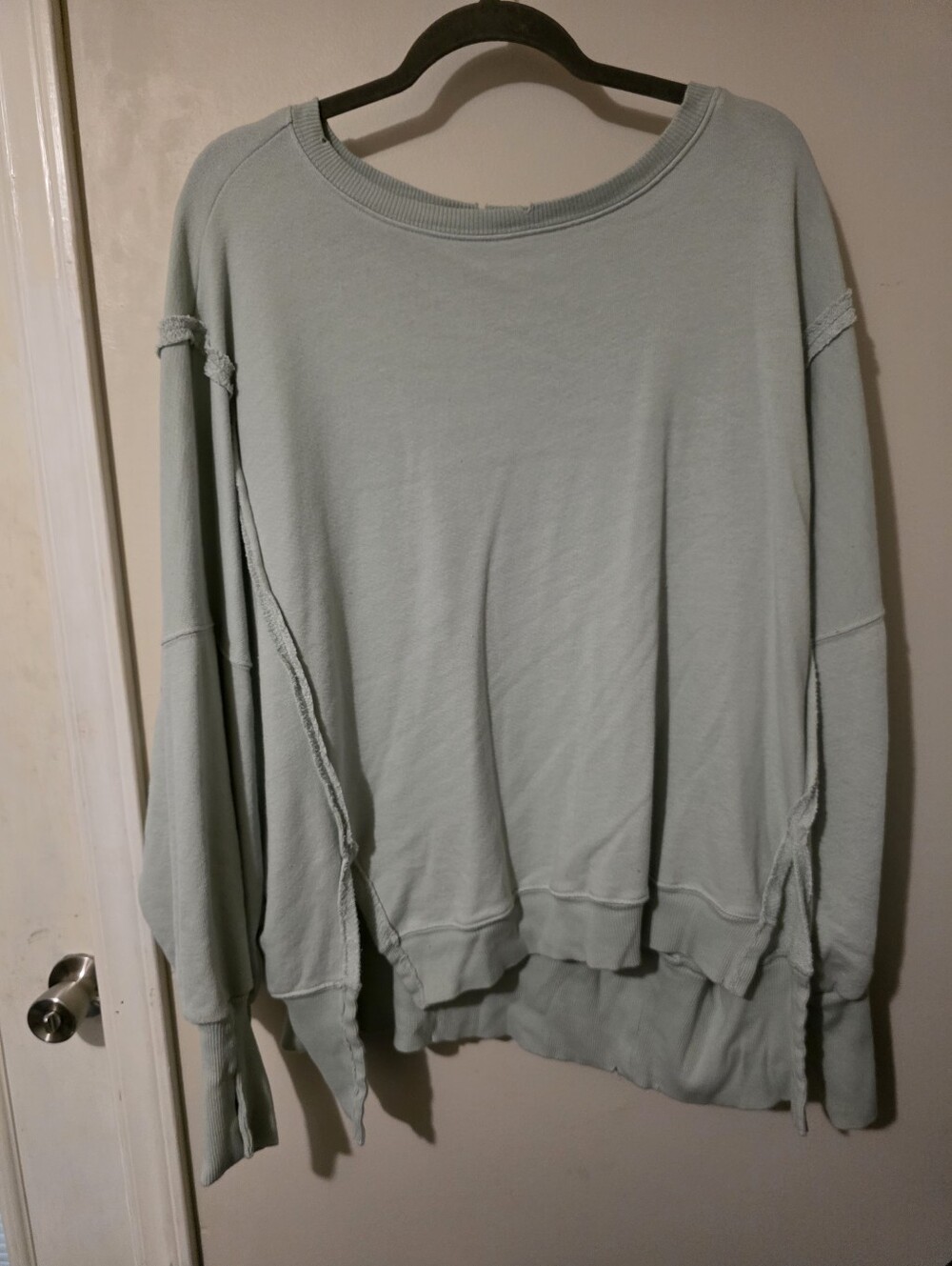 We The Free, Camden Light Mint Green Raw-Edge Drop Shoulder Sweatshirt, Size Sm